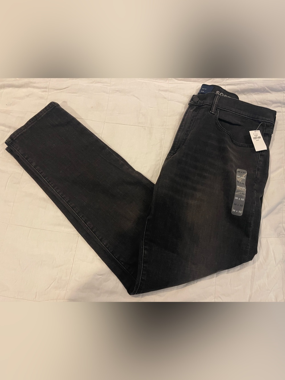 NWT GAP Men's Slim Dark Grey Black Washed Jeans 36x32 Cotton Blend Mid Rise
